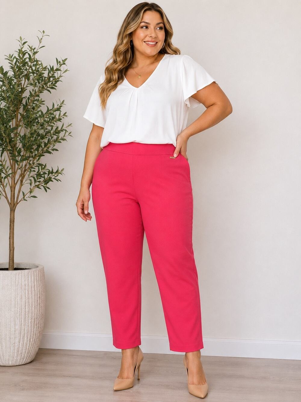 Calvin Klein 1X Pink Pull On Stretch Ankle Pants NWT